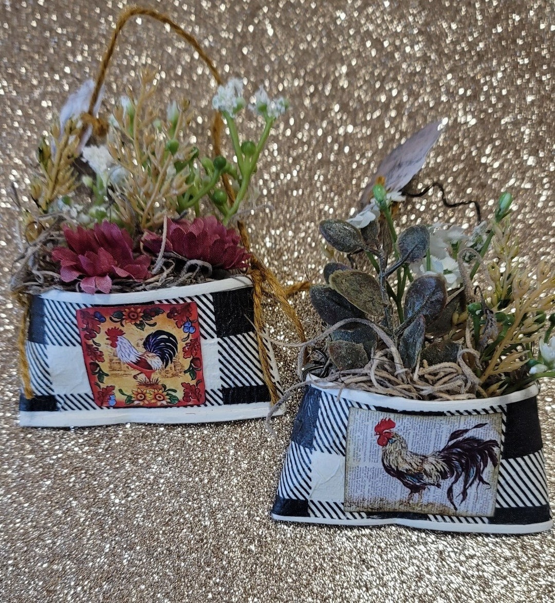Small Decorative Tin Can Pockets. Farmhouse Rooster Pocket Etsy