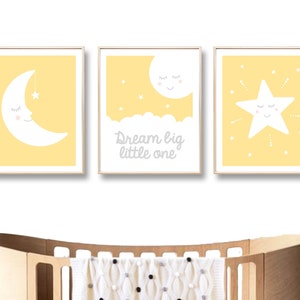 Vivero Imprimir Arte, Sueño Big Moon Estrella Digital Imprimible Pared Arte Cartel, Amarillo Bebé Niña Niño, Tipográfico, Cita de Amor / DESCARGA INSTANTE