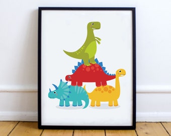 Dinosaur Printable Digital Art, Cute Tyrannosaurus TRex Printables Nursery Print Art Poster, Baby Stegosaurus Triceratops / INSTANT DOWNLOAD