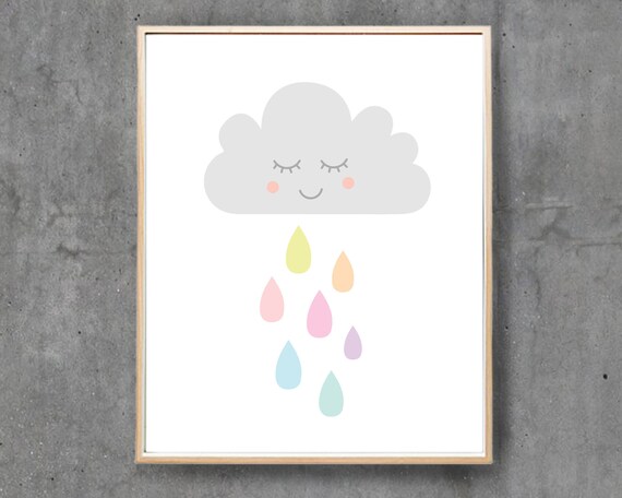 Printable Art Prints, Nursery Art Baby Boy Baby Girl, Cloud Rain Rainbow Printable Digital Print, Nursery Printable / INSTANT DOWNLOAD