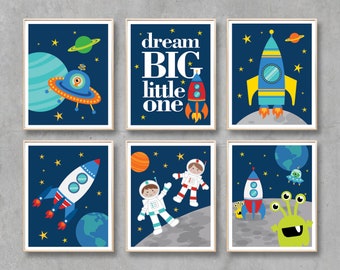 Rocket Space Alien Printable Art, Dream Big, Moon Digital Printables, Nursery Print Downloadable  Poster Print, Baby Boy  / INSTANT DOWNLOAD