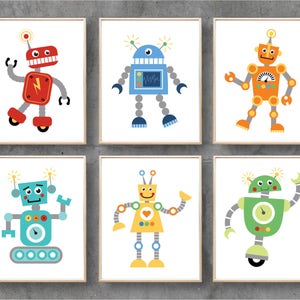 Robot Printable Art, Robots Digital Printables, Nursery Print Downloadable Digital Art Poster Print, Baby Boy Room Decor / INSTANT DOWNLOAD