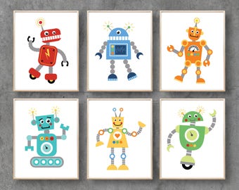 Robot Printable Art, Robots Digital Printables, Nursery Print Downloadable Digital Art Poster Print, Baby Boy Room Decor / INSTANT DOWNLOAD
