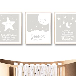 Personalizadas nombre vivero impresión, Luna estrellas arte imprimible, Digital imprimible Baby pared arte cartel, niño niña / instantánea descargar