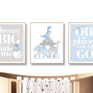Dinosaur Nursery Art Name Print Dinosaurs Custom Digital Printable Baby Boy Dream Big Quote Typographic Personalised Personalized