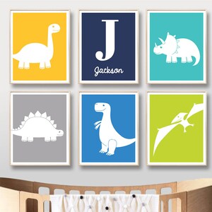 Dinosaur Printable Name Art Prints Dinosaurs Custom Name Nursery Art Digital Nursery Art Print Baby Boy Nursery Printable / INSTANT DOWNLOAD image 1