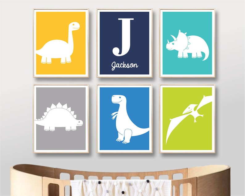 Dinosaur Printable Name Art Prints Dinosaurs Custom Name Nursery Art Digital Nursery Art Print Baby Boy Nursery Printable / INSTANT DOWNLOAD image 1