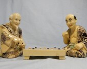 Antique hand carved Japanese resin netsuke chess go players circa 1950s retired unused
