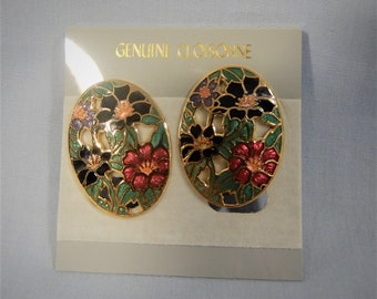 Cloisonne earrings with floral design hand crafted in Beijing new orchid cards