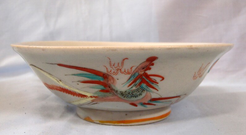 Antique Chinese porcelain bowl cockerel motif circa 1930 to 1950
