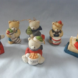 Vintage Christmas tree ceramic bear ornaments circa mid Century retired rarely seen unused from old stock