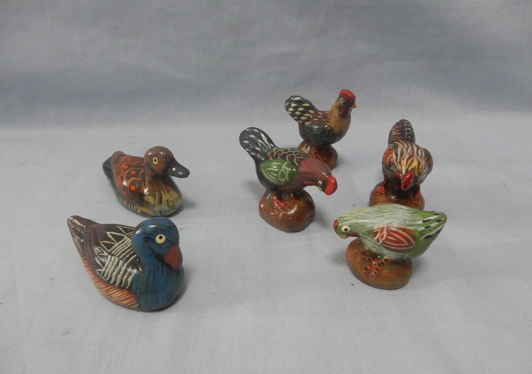 Vintage Ceramic Farm Animals Ducks Rooster Chicken 6 Pcs Hand Made Hand