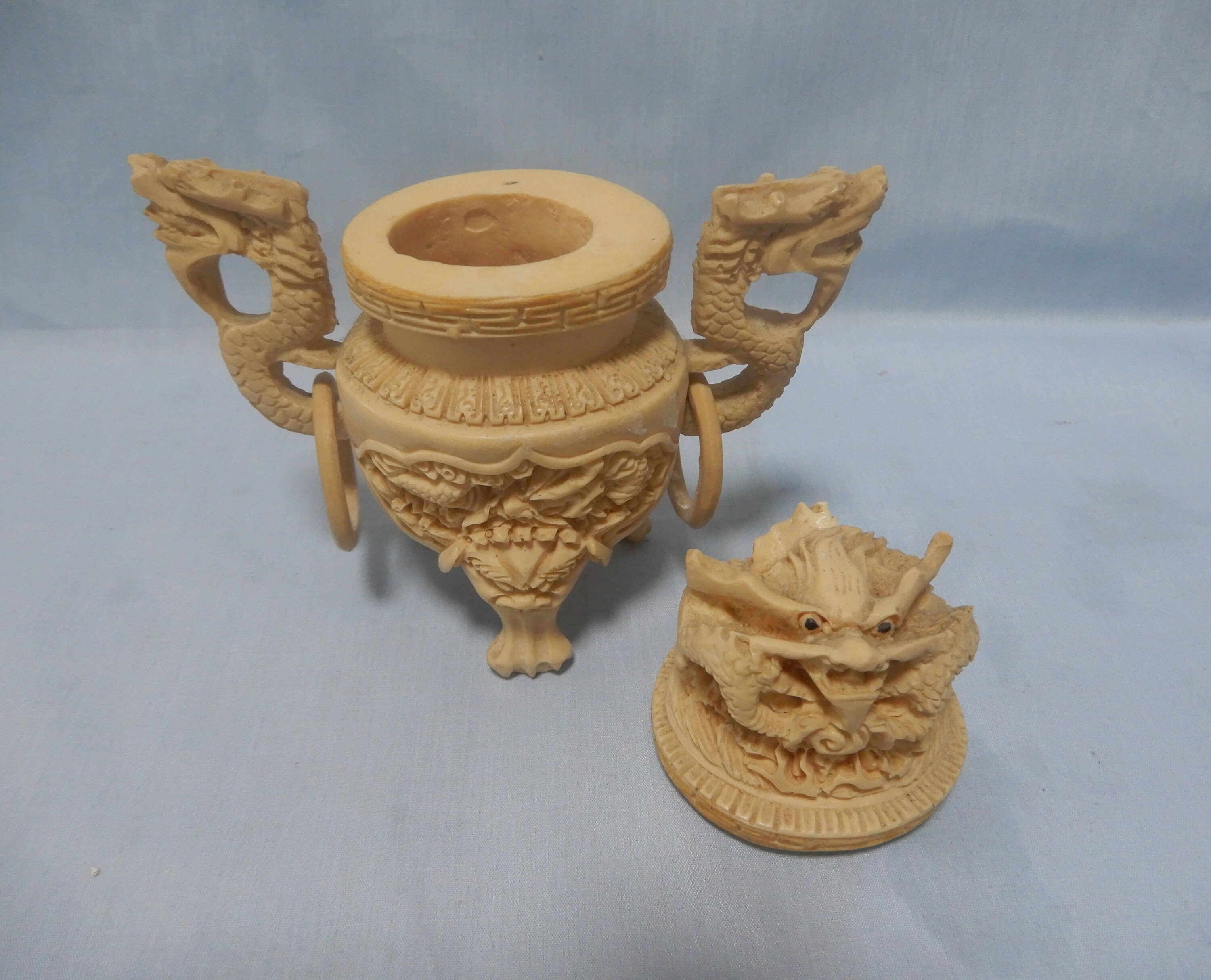 Vintage incense burner dragon motif signed cold cast resin Etsy