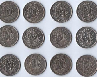 Singapur Seepferdchen 10 Cent Münzen Set mit 12 Stück, im Umlauf 1970 bis 1984