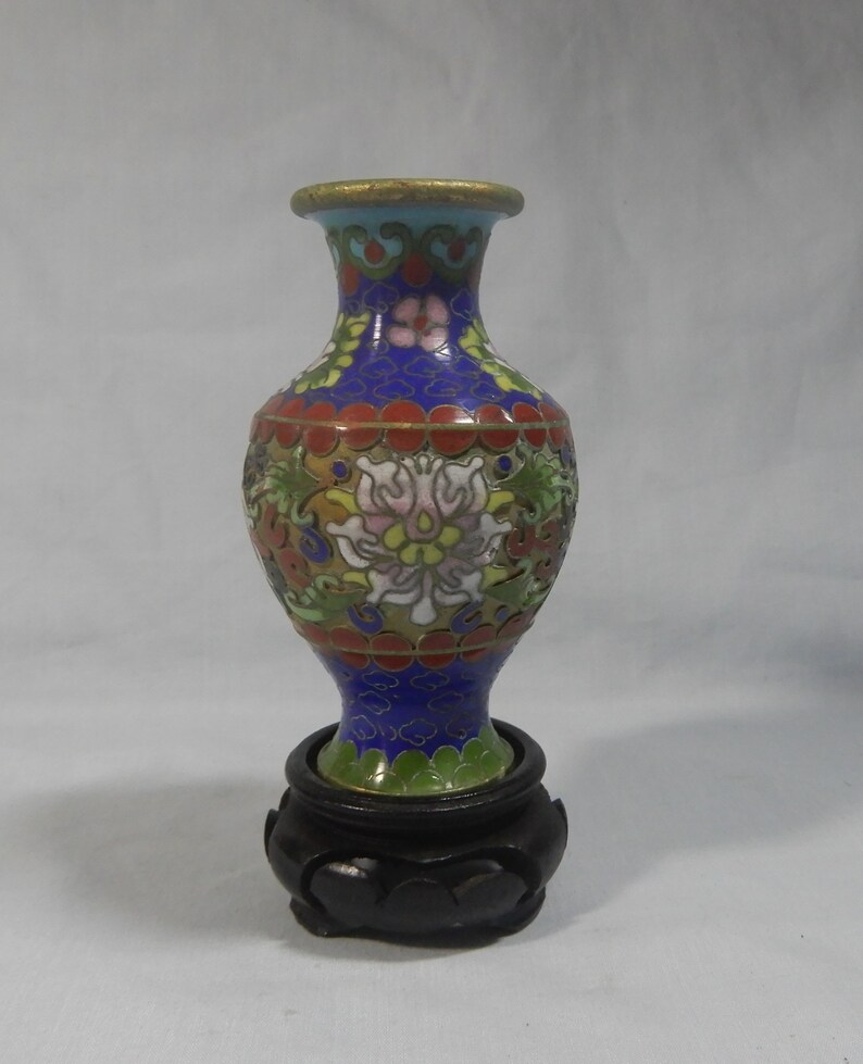 Vintage Chinese Cloisonne Vase With Stand Circa Mid 1900s Etsy