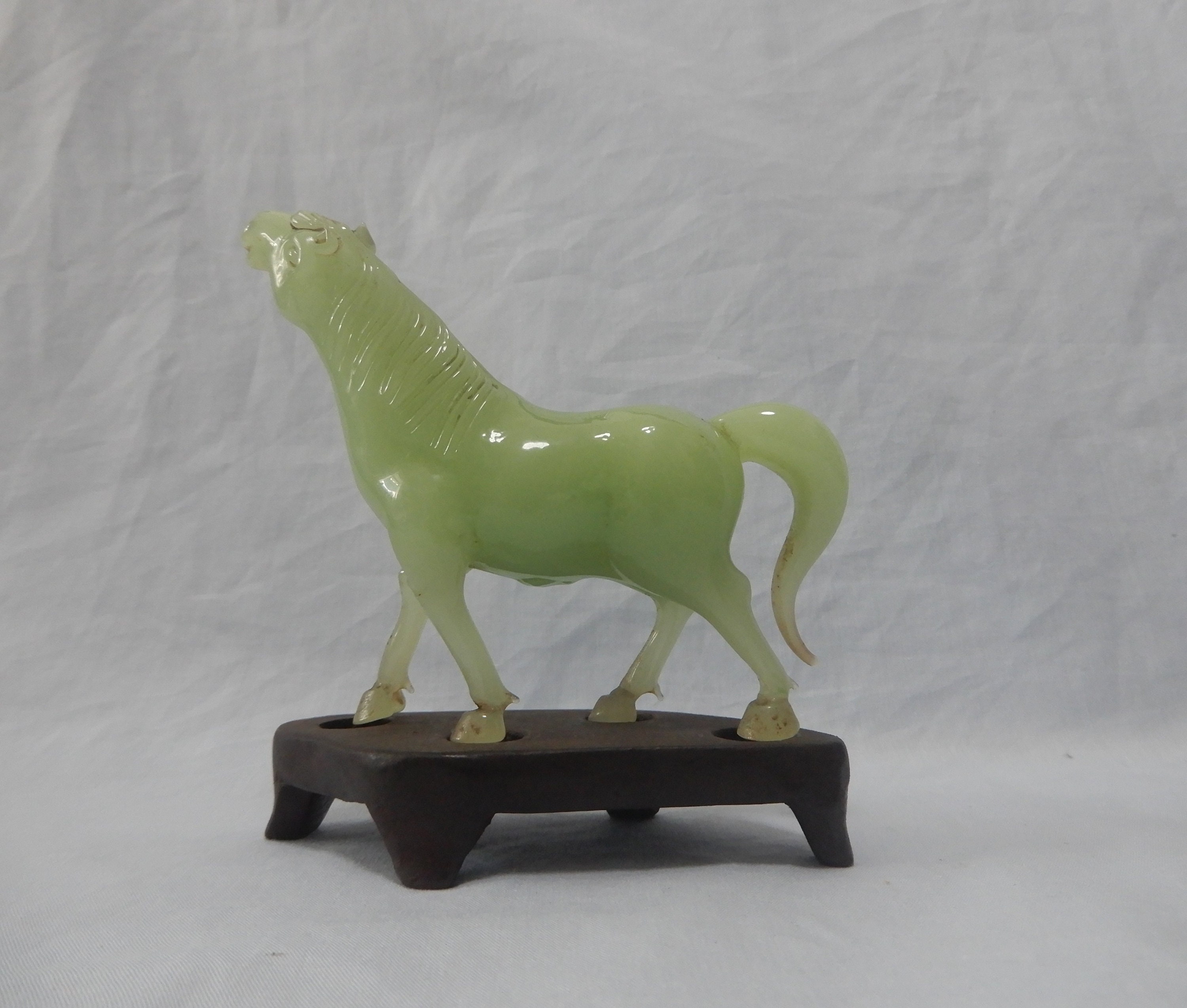 Antique Chinese Xui Jade Horse Sculpture on Wood Stand Hand Etsy UK