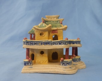 Antique Chinese ceramic mudman bungalow hand crafted painted retired circa mid 20th Century unused from old stock