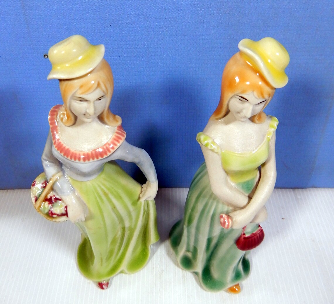 Vintage Porcelain Hand Crafted Hand Painted Figurines Girls Etsy