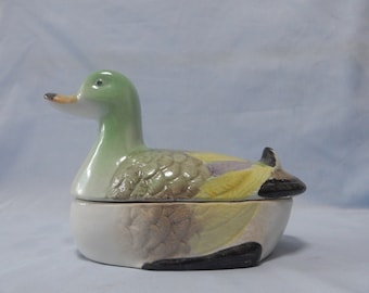 Vintage ceramic duck cookie jar hand crafted hand painted circa mid 20 century
