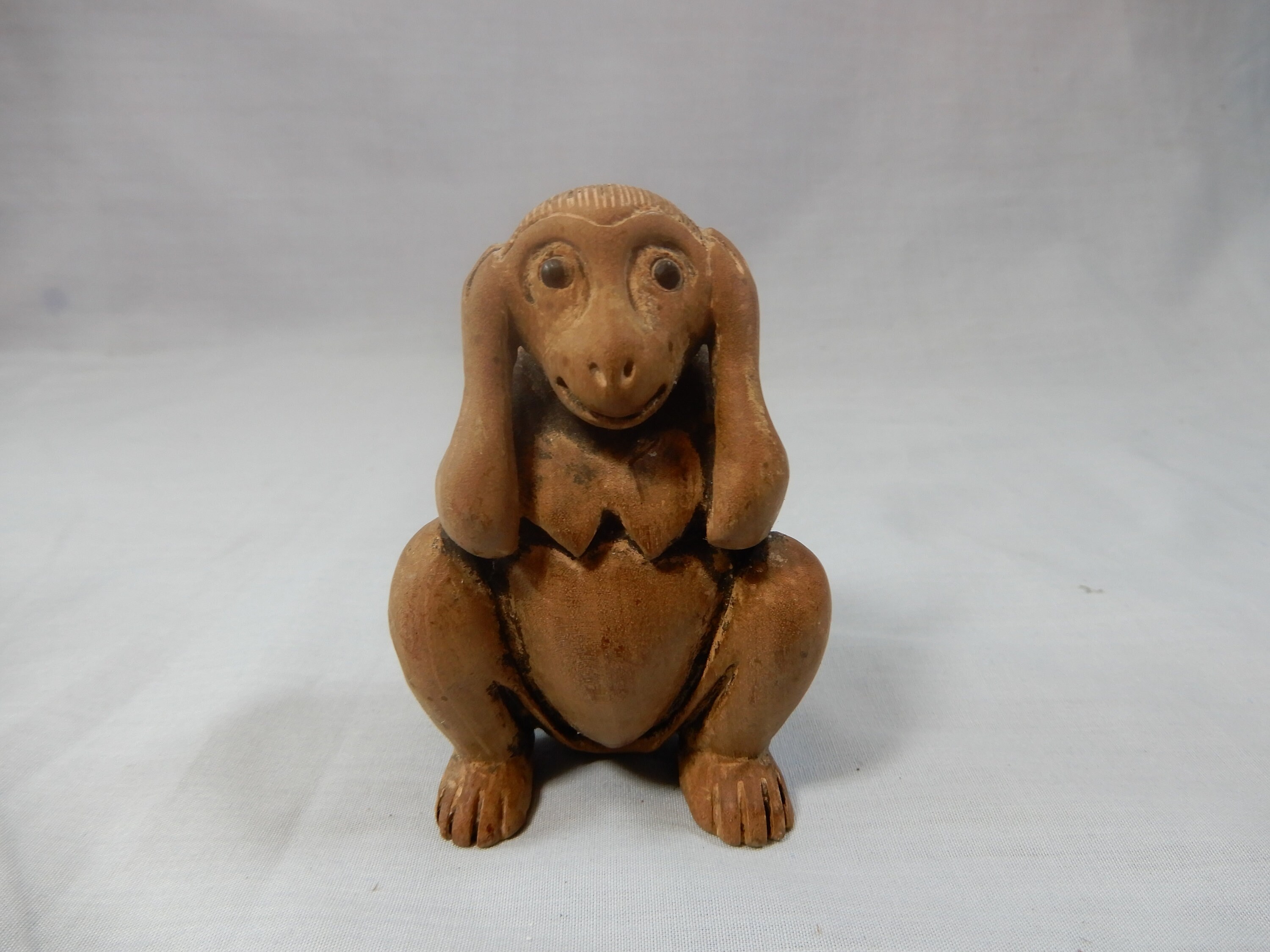 Vintage Japanese Netsuke Hand Carved Exotic Wood 3 Wise