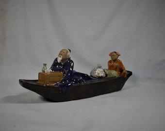 Antique Chinese fine ceramic boat scholar pupil circa 1950s hand made rare