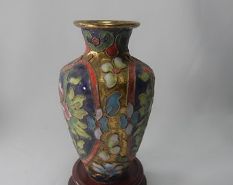 ヴィンテージの中国製ミニチュア七宝焼き花瓶スタンド 3個セット 20