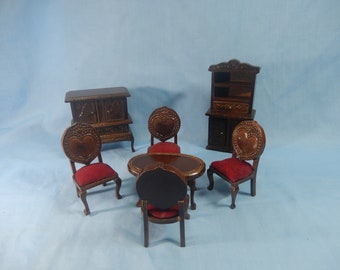 Vintage Chinese dollhiouse miniature furniture set of 7 circa mid 20th Century retired seldom seen