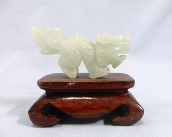 Vintage nephrite jade dragon wood stand circa mid 20th Century retired