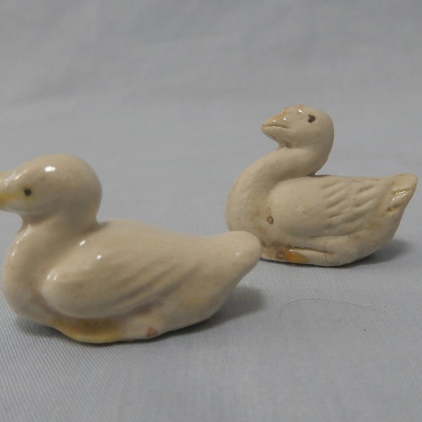 Vintage dollhouse miniature ceramic ducks one pair hand crafted circa mid 20 Century retired