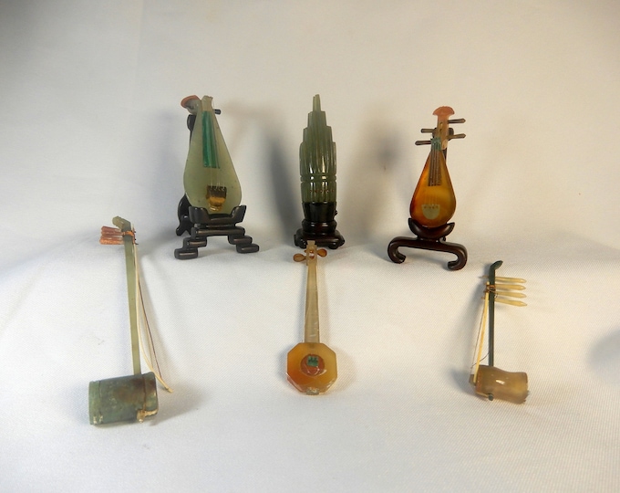Precious Instruments Vintage Chinese Semi Precious Stone Miniature Musical String ...