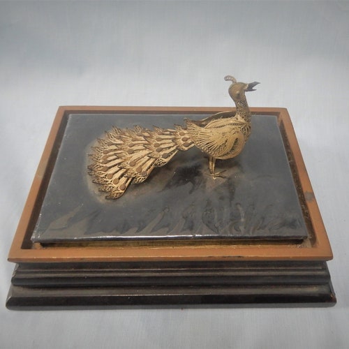 Shops Antique silver peacock display wood stand circa early 20th Century retired rare