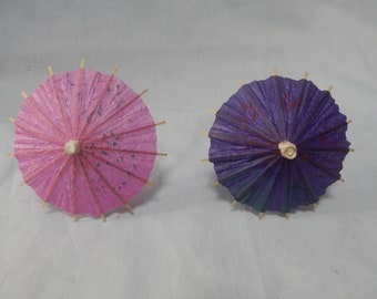 Vintage Japanese mini parasol umbrella hand crafted pair circa mid 20th Century unused from old stock