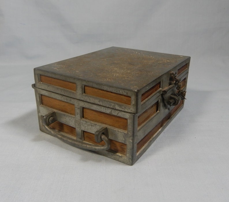 Antique Chinese metal box dragon engravings circa mid 20 Century retired
