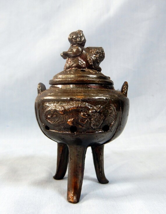 Metal Small Incense Burner With Foo Dog Motif Unused Etsy