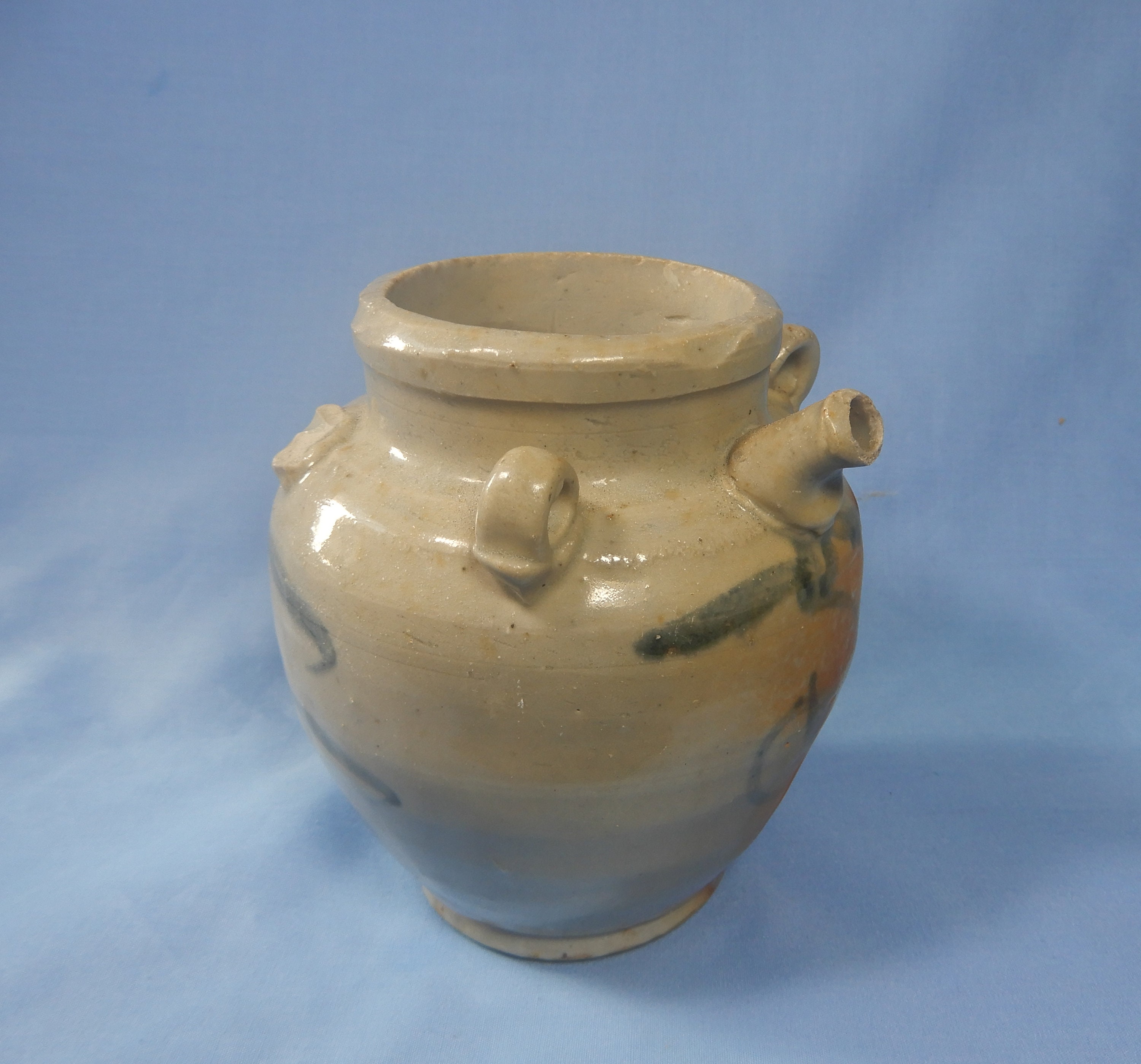 本物の中国アンティーク陶器水差し（酒壺）青絵付け明王朝（17～18世紀