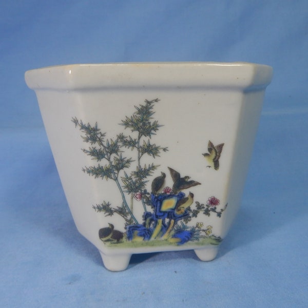 Vintage Chinese porcelain bonsai pot with birds & floral circa mid 20th Century hand crafted