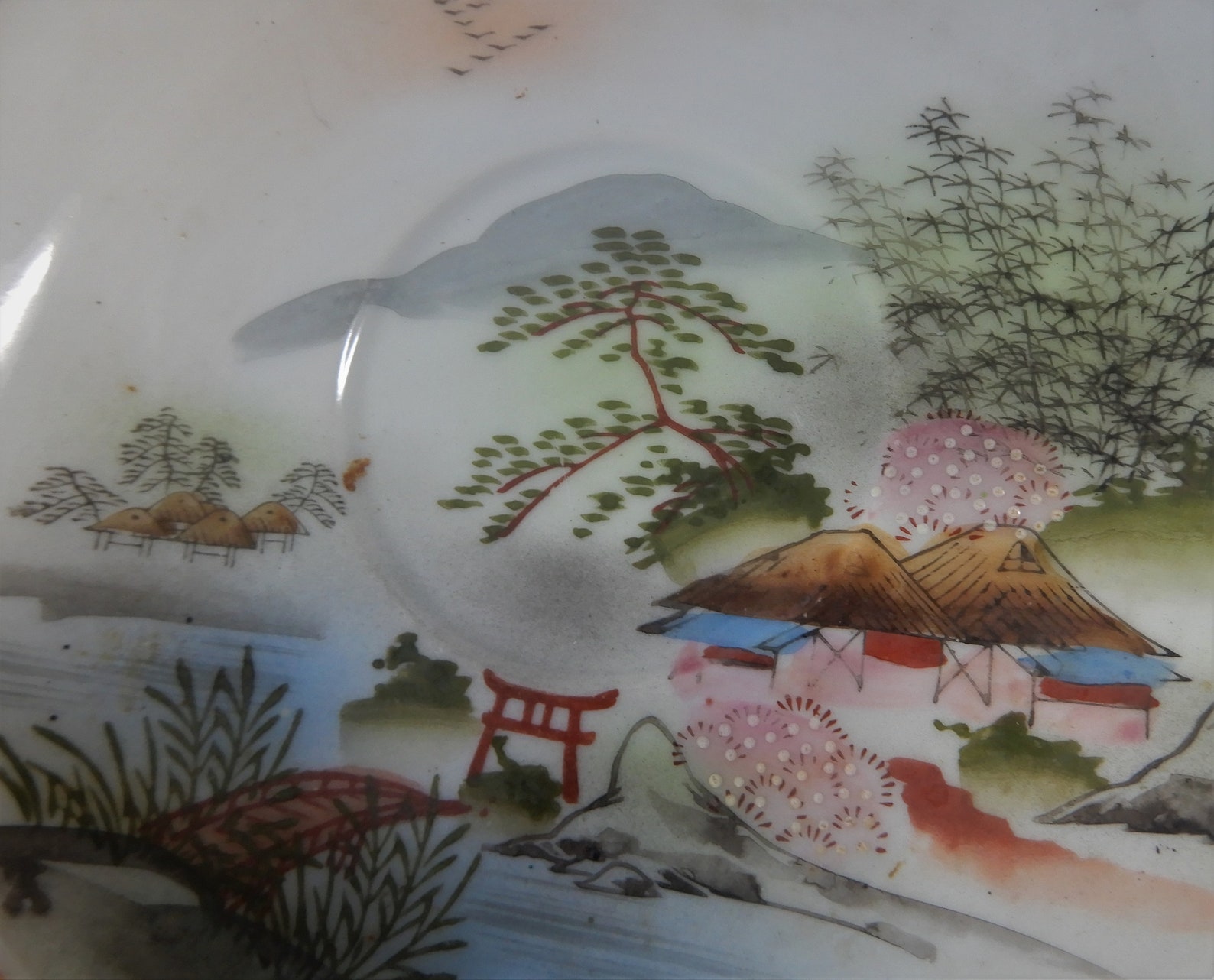 Vintage Japanese porcelain plate landscape Mt Fuji Tori mark Etsy