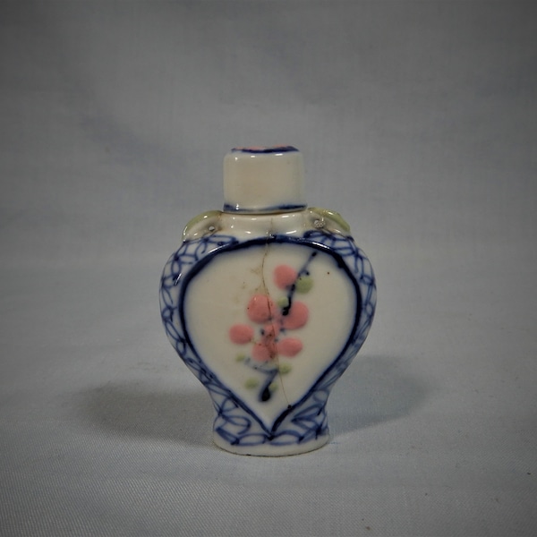 Antique hand crafted porcelain perfume snuff bottle cherry blossoms bas relief circa 19th Century RARE FIND