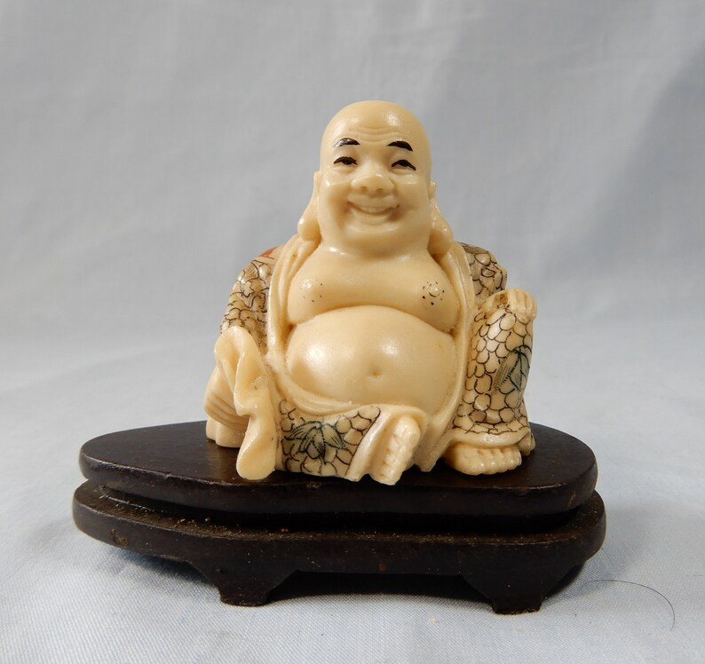 Vintage hand carved Japanese netsuke Buddha statue late 1900s | Etsy