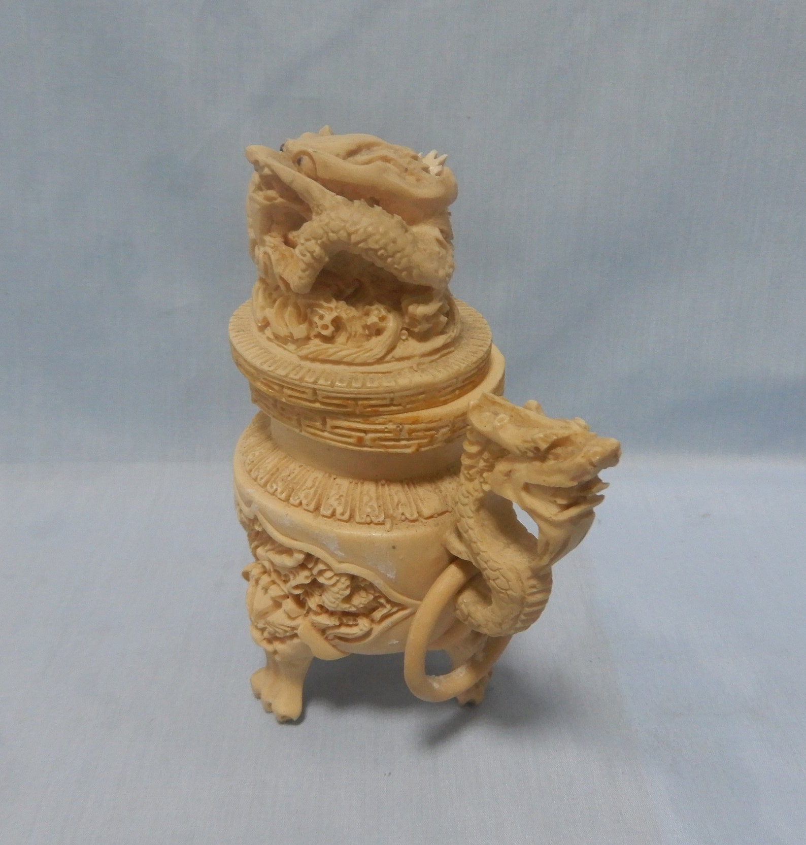 Vintage incense burner dragon motif signed cold cast resin Etsy
