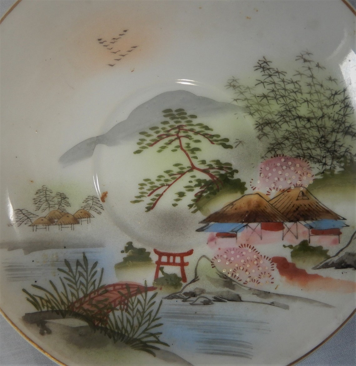 Vintage Japanese porcelain plate landscape Mt Fuji Tori mark Etsy
