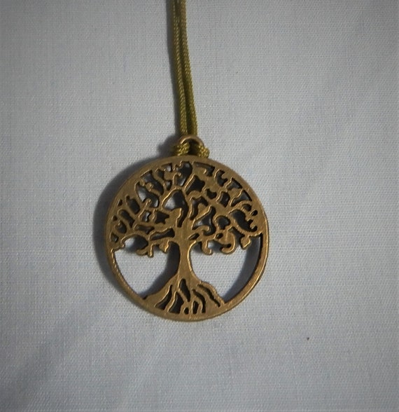 Brass Tree of Life Motif Pendant Silk Cord Lucky Knott New