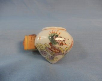 Vintage ceramic mata puteh bird cup circa early 20th Century dragon motif