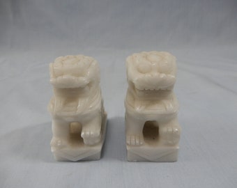 Antique marble foo dogs pair hand carved circa mid 20th Century retired fu