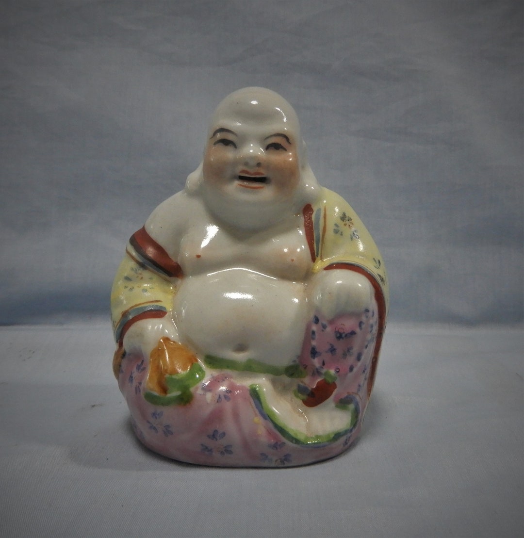 Vintage Chinese Porcelain Buddha Statue Hand Crafted Painted Etsy