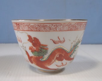 Antique Chinese famille rose export porcelain cup dragon phoenix late Qing