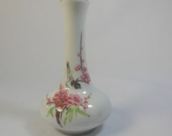 Vintage Chinese porcelain vase cherry blossoms bird motif circa mid 20th Century Rare