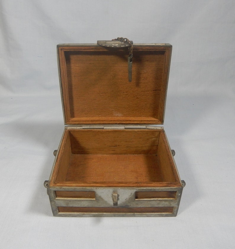 Antique Chinese metal box dragon engravings circa mid 20 Century retired