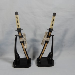 Vintage Miniature Samurai Katana Swords: Letter Openers with Stands
