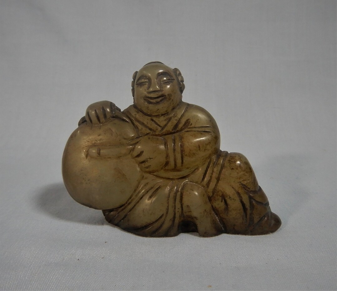 Antique Hand Carved Netsuke Jade Stone Statue OOAK Circa Early 1900s
